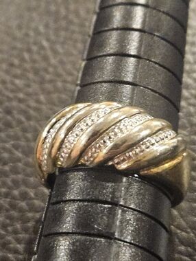 Two-Tone Gold and Silver Twisted Band Ring with Pave Accents